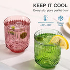 JOVGANK Colored Vintage Drinking Glasses Set of 6-14Oz Colorful Drinking Glasses, Art Deco Ripple Highball Glass, Whiskey Cocktail Glasses, for Bar Coffee Juice, Housewarming and Mother's Day Gift