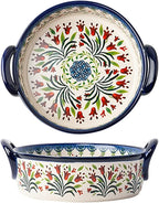 Vintage Style Tulip Flower Pattern Ceramic Bakeware Casserole Dish Baking Pan Lasagna Pans Baking Dish with Handles for Oven/Cooking/Kitchen-1 PCS-32 OZ