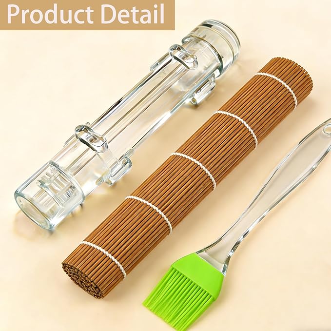 Sushi Making Kit – Clear Sushi Bazooka Roller & Bamboo Sushi Rolling Mat, Easy DIY Sushi Maker Tool Set for Beginners, Homemade Sushi Rolls for Kitchen & Party (Clear)