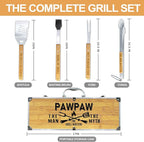 Paw Paw Gifts, Christmas Pawpaw Gifts from Grandkids Heavy Duty Wooden BBQ Grilling Accessories Kit for Backyard, Thick Stainless Steel Grill Utensils with Non-Slip Handle Tools in Portable Bag