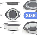 Round Silicone White Colander Collapsible – Foldable White Kitchen Strainer Small Collapsible Colander with Plastic Handles for Draining Vegetable and Fruit Silicone Kitchen Strainer for Pasta
