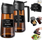 LAKUMIQI 2 in 1 Oil Sprayer for Cooking, 16oz Olive Oil Dispenser Bottle for Kitchen, Food Grade Light-Blocking Leak Proof Glass Spray Bottle for Salad, Air Fryer, BBQ