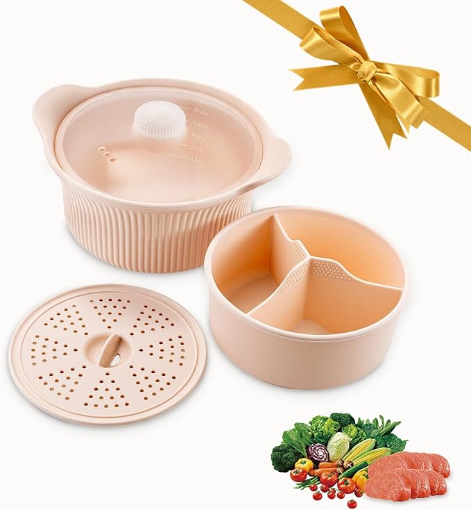 Microwave Vegetable Steamer, Silicone Microwave Cooker for Broccoli, Rice, Chicken & Eggs, Healthy Low Carb Cooking, Baby Food Maker, Double Layer Design, Dishwasher Safe