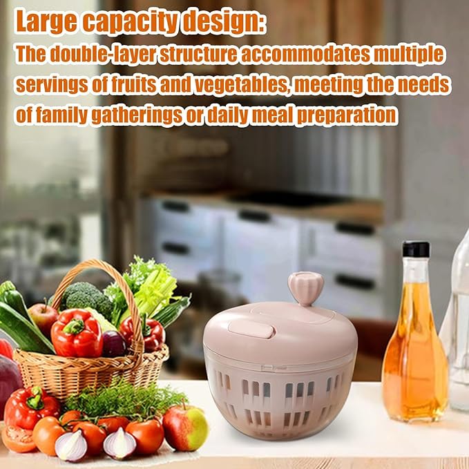 Salad Spinner - 800ML Lettuce Washer, Vegetable Dryer, Produce Cleaning Tool | Manual Salad Spinner with Colander Basket and Non Slip Base for Quick Water Removal, Kitchen Tool for Camping Picnic
