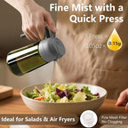 SWEET VIEW 2PCS Olive Oil Dispenser and Oil Sprayer – 16oz/470ml Glass Light-Proof Oil Pourer for Kitchen Air Fryer, Cooking, Salad, and BBQ, with Stickers
