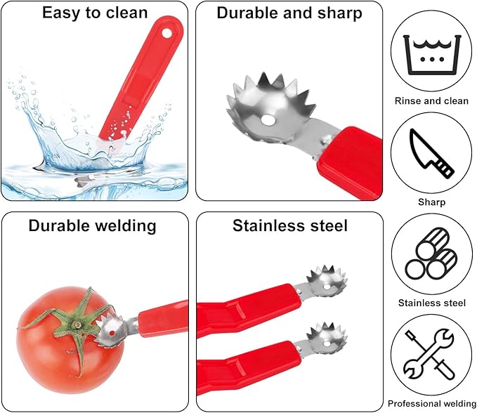 4pcs Tomato Corer Tools, Stainless Steel Strawberry Huller Fruit & Vegetable Stem Remover Practical Kitchen Tool for Dessert & Salad Prep
