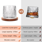 Rotatable Old Fashioned Glass Cup, 275ml/10oz Crystal Whiskey Glass Set of 2, Wood Coaster, Thickening, Used as Rum Glass Cup, Cocktail, Coffee, Milk to Relax and Reduce Stress, Christmas gifts