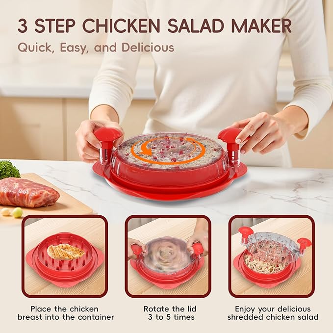 XL Chicken Shredder, Large Pro Meat Shredder Tool Twist with Ergonomic Handle, Strong Non-Slip Base, Dishwasher Safe, Kitchen Chicken Grinder for Ground Food, Vegetables, Red