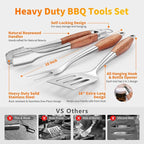 16 Inch Grilling Accessories Set, Heavy Duty Stainless Steel BBQ Accessories Tools and Grill Accessories for Outdoor Grill with Spatula, Fork, & Tongs - Grilling Gifts for Men Women Father