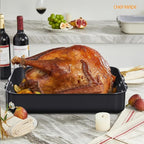 CHEFMADE Roasting Pan, 16-Inch Non-Stick Turkey Roaster Lasagna Pan with Rack - Rectangular Deep Dish Chicken Roaster Pan 16.3" x 12.52" x 3.11"(Black)