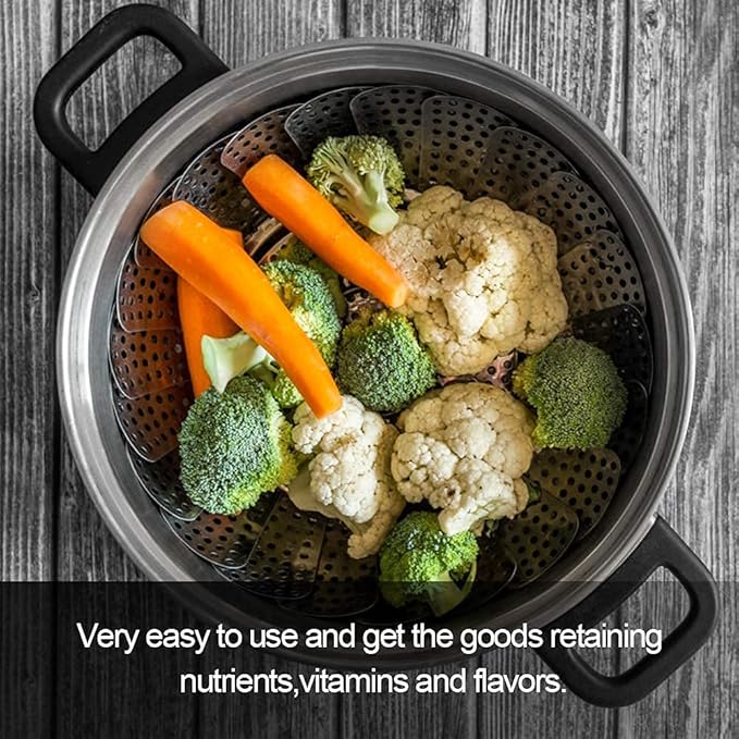 Sayfine Vegetable Steamer Basket, Premium Stainless Steel Veggie Steamer Basket for cooking - Folding Expandable Steamers to Fits Various Size Pot (Large(6" to 10.5")