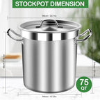 STOCKPOT Extra Large Stock Pot 75 Quart – Heavy Duty Stainless Steel Soup Pot with Lid – Commercial Grade Cooking Stockpot for Boiling, Canning or Large Family Meals