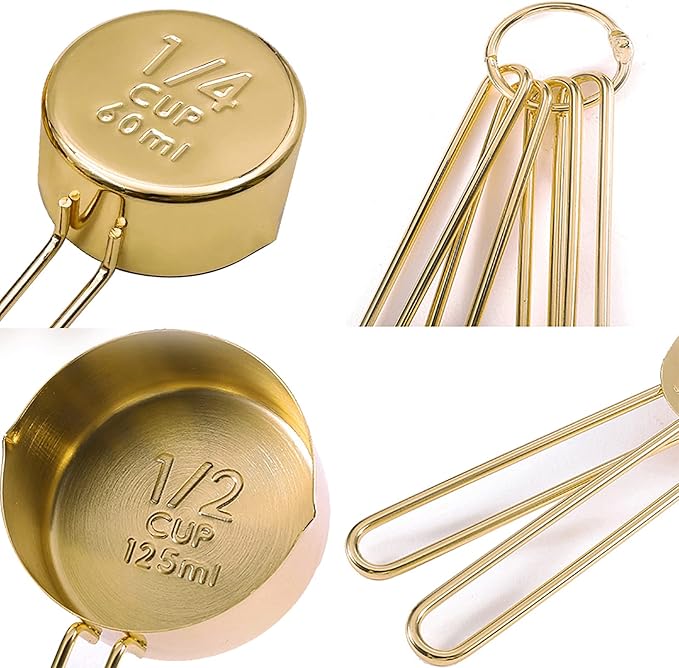 4pcs Stainless Steel Measuring Cups Set Kitchen Accessories Baking Tea Coffee Measuring Tools (gold-4pcs)