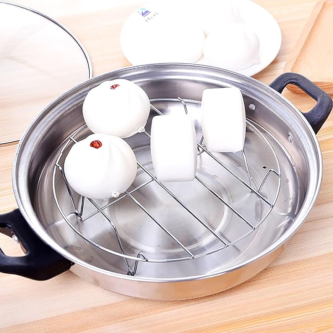Steaming Rack, 2 Pack 7.87 Inch Round Food Grade Stainless Steel Steamer Plate for Food Steaming, Cooling and Roasting Cooking in Kitchen and Outdoors (20 cm)