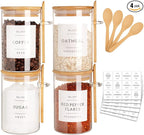 CZZGSM Glass Jar with Bamboo Lid and Spoon - 4 Pcs 17 oz Sugar Container with 132 Food Pantry Labels - Glass Containers with Wooden Lids Hold Coffee, Tea, Candy