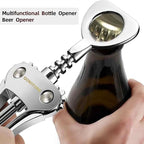 Wing Corkscrew Wine Opener, Premium Zinc Alloy Manual Bottle Opener, Heavy Duty Multifunctional Tool for Kitchen, Bar, Restaurant & Waiters (Polished Silver)