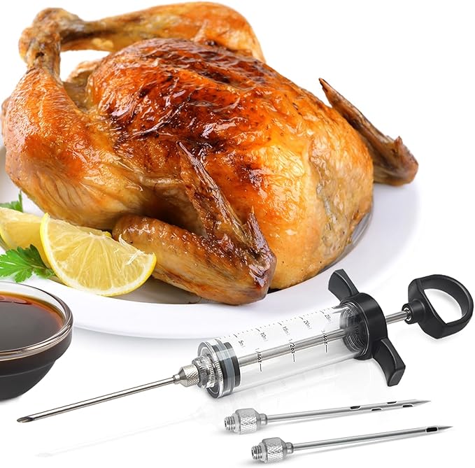 Tri-Sworker Plastic Meat Injector Kit for Smoker with 3 Flavor Food Syringe Needles, Ideal for Injecting Marinade into Turkey, Meat, Brisket; 1-OZ; Including Paper User Manual, Recipe E-Book (PDF)