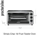 Proctor Silex Simply-Crisp Air Fryer Toaster Oven Combo with 4 Functions Including Convection, Air Fry, Bake & Broil, Fits 6 Slices or 12” Pizza, Auto Shutoff, Black (31275)