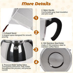 No Coating 4 Cup Aluminum and Stainless Steel Moka Pot Stovetop Espresso Maker Italian Coffee Machine 220ml 7.44oz Suitable for Gas Induction Stovetop Greca Coffee Maker Percolator Silver