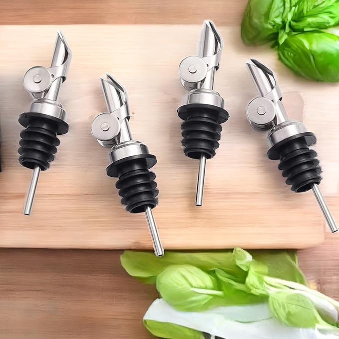 Pafusen 6 Pack Weighted Liquor Pour Spout, Auto Flip Olive Oil Dispenser Spout, Pour Spout for Liquor Bottles, Olive Oil Spout, Bottle Pourers for Alcohol Wine Syrup Home Bar Accessories Silver