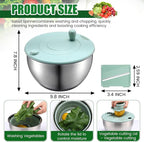 LemonRoad Stainless Steel Salad Spinner Large, Vegetables Fruits Washing Bowl, Fruits Lettuce Dryer with 5 Blade Slicer Egg Yolk Strainer Shredder for Kitchen Efficient Salad Preparation, 5.3 Qt