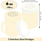 CUSINIUM 6oz Beige Stainless Steel Salt Pepper Dredge Shakers - With Plastic Cap - With Handle - Pack of 2