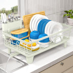 Urackify Dish Drying Rack for Kitchen Counter, Sink Dish Rack with Drainboard, Large Dish Drainer with Cups Holder, Home Countertop Plate Dryer Storage Rack with Cutlery Holder, Soft Celery Green