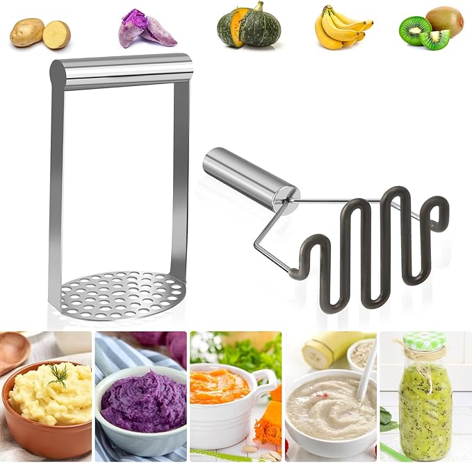 2Pcs Wide Potato Smasher,Mashed Potato Masher,Stainless Steel Masher Kitchen Tool for Bean,Vegetable,Food,Fruit,Salad