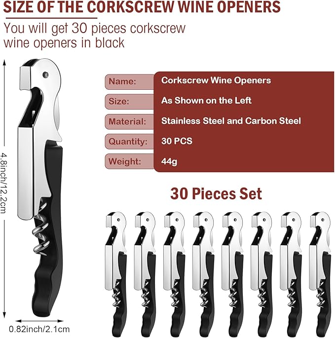 Honoson Wine Keys Opener Travel Corkscrew Wine bottle Opener Waiter Beer Bartender for Home Office Kitchen Restaurant Bar Applications (Black,30 Pcs)