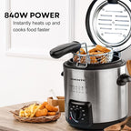 OVENTE Electric Deep Fryer, 0.9L Capacity, 840W with Adjustable Temperature, Locking Lid, Removable Fry Basket & Cool-Touch Handles, Stainless Steel Countertop Fryer, Silver FDM1091BR
