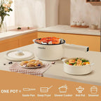 Dezin Hot Pot Electric, 2L Non-Stick Sauté Pan, Rapid Noodles Cooker, Mini Portable Pot for Steak, Egg, Fried Rice, Ramen, Oatmeal, Soup with Power Adjustment & Spatula, College Dorm Room Essential