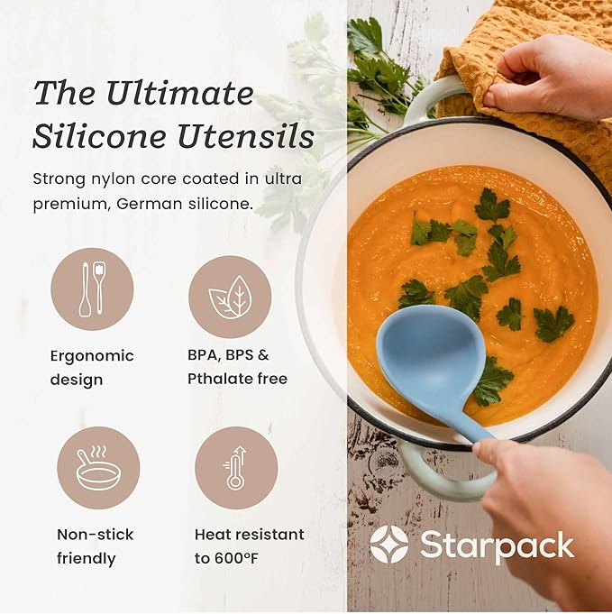 Starpack 'Stir & Serve' Silicone Cooking Utensils Set (5 Pcs) - 10.5" - Kitchen Utensil Set Heat Resistant to 600°F - Kitchen Utensils for Nonstick Cookware - Silicone Utensil Set for Mixing & Cooking
