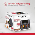 Holstein Housewares 8.4QT Dual Basket Digital Air Fryer with viewing window and led display with 7 preset options. Fry, bake, grill, dehydrate, and roast healthier recipes. Dishwasher Safe