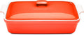 ROSSALLINI Stoneware Casserole Dish Bakeware Set with Lid, Covered Rectangular Dinnerware, Extra Large 4.23 Quart, 13 by 9 Inch, Rosso [Red]