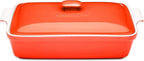 ROSSALLINI Stoneware Casserole Dish Bakeware Set with Lid, Covered Rectangular Dinnerware, Extra Large 4.23 Quart, 13 by 9 Inch, Rosso [Red]