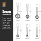Doosu Measuring Spoons Set of 6-18/8 Stainless Steel Heavy Duty Teaspoons Tablespoons with Engraved Metric & US Measurements, Metal Measure Spoon for Dry and Liquid Ingredients, Dishwasher Safe