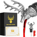 LKKCHER Deer Head Wine Bottle Pourer and Stopper Birthday Gifts Hunting Gifts for Hunters Men Dad Liquor Bottle Pourers Spout for Alcohol Spirits, Stag Gifts Wine Gifts, Dark Silver