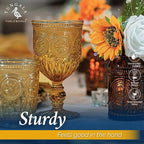 Yungala Amber Wine Glasses Set of 6 Vintage Hobnail Goblets 10 oz