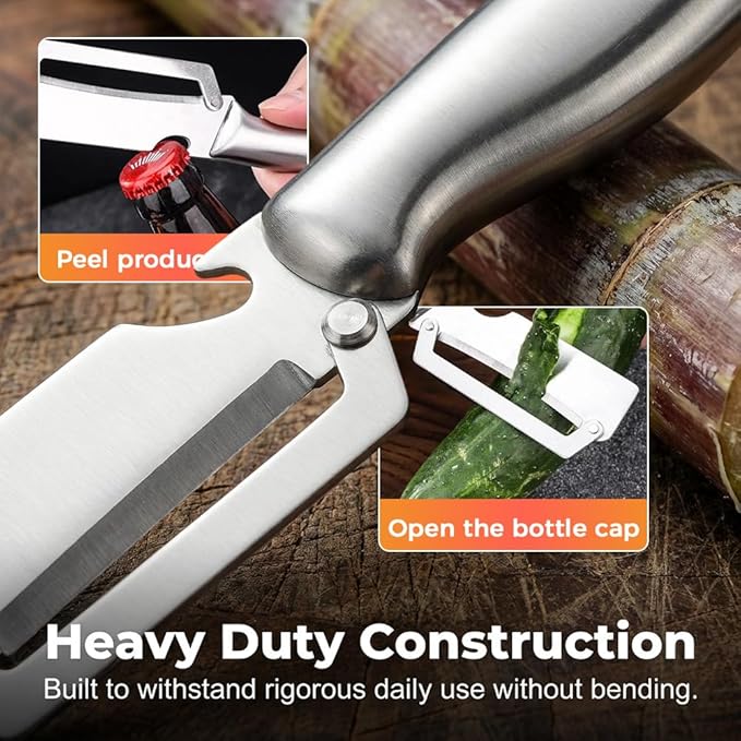 Multi-Functional Vegetable Peeler for Kitchen, 2026 New Vegetable Peeler with Wooden Handle and Bottle Opener, 2 in 1 Stainless Steel Kitchen Tool for Fruit Apple Potato Pumpkin Slicer (brown, 1PCS)