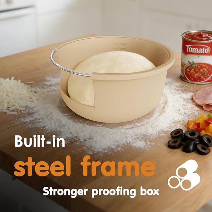 4Pcs Stackable Silicone Pizza Dough Proofing Containers with Lids,Pizza Dough Proofing Box | Make 12" Pizzas 700ml(4Pcs Beige)