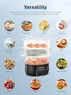 3 Tier Electric Food Steamer for Cooking, 13.7QT Vegetable Steamer for Fast Simultaneous Cooking, Veggie Steamer, Food Steam Cooker, 60 Minute Timer, BPA Free Baskets, 800W(Black)