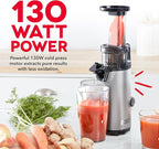 DASH Deluxe Compact Masticating Slow Juicer, Easy to Clean Cold Press Juicer with Brush, Pulp Measuring Cup, Frozen Attachment and Juice Recipe Guide - Graphite