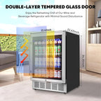 ORYMUSE 24" Beverage Refrigerator, 180 Can Under Counter Drink Cooler with Glass Door & Lock, Built-in or Freestanding Mini Fridge with Quiet Compressor Cooling for Beer, Soda & Wine