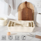Sweejar Casserole Dishes for Oven, Ceramic Bakeware Set of 3, Rectangular Baking dish with Handles, Wave Edge Lasagna Pan Deep for Cooking, Cake, Dinner, Banquet and Daily Use (Beige)