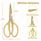 AWinjoy Japanese Gold Kitchen Scissors, Heavy Duty Stainless Steel, Multipurpose Cooking Shears, Dishwasher Safe