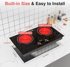 4000W Electric Cooktop: 24" Electric Stove 2 Burner Hot Plate Double Burner, Knob Control Countertop & Built-in, 9 Power Levels, Child Lock, Timer, Suitable for All Pans