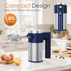 Powerful 600W Hand Mixer, 5-Speed Electric Hand Held Mixer for Baking, Lightweight Stainless Steel Hand Beaters *2 & Dough Hooks*2 with Eject Button, Kitchen Mixer for Cream, Cookies, Dough-Blue