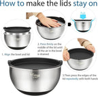 Wildone Mixing Bowls with Airtight Lids, Stainless Steel Nesting Mixing Bowls Set of 5, with Non-slip Silicone Bottoms, Size 8, 5, 3, 2, 1.5 QT, Stackable Design, Great for Mixing and Prepping