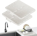 TIKNIK Silicone Dish Drying Mat, Stone Drying Mat for Kitchen Counter with Built-In Drain, Non-Slip Drain Pad with Built-in Drain, Heat Resistant Stone Drying Mat, Hangable, Cream-2pcs, 20" x 15"