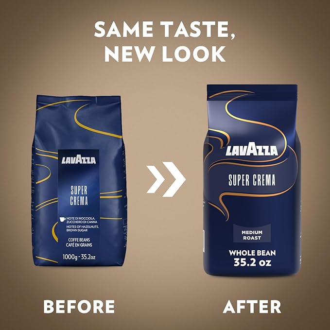 Lavazza Super Crema Whole Bean Coffee Blend, Medium Espresso Roast, 4.4 .lbs, 2 Pack
